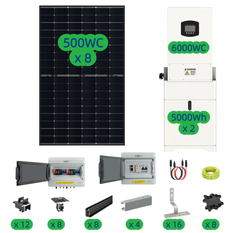 Kit solaire 4KWc + 6KW onduleur hybride + 10KWh batterie – Solution énergétique performante